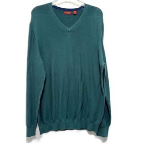 Izod Sweater Tight Knit Long Sleeve V-Neck Deep Green Dressy Casual Men sz Large